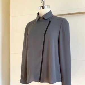 The Kooples Asymmetrical Crepe Moto Blouse